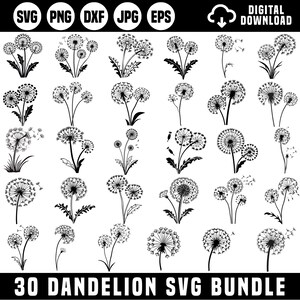 Dandelion Svg Png Bundle, Dandelion Svg, Floral Clipart, Dandelion Png, Clipart, Just Breathe Svg, Cut Files For Cricut, Silhouette, Svg