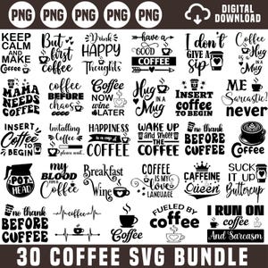 Coffee Svg Bundle, Funny Coffee Svg, Coffee Lovers, Coffee Cup Svg, Coffee Svg, Coffee Clipart, Caffeine Queen, Digital Download, Silhouette
