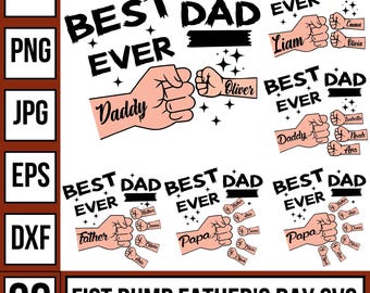 Paquete de SVG de saludo con el puño para el Día del Padre, SVG de saludo con el puño, SVG personalizado, SVG para niños pequeños: El mejor papá del mundo, SVG familiar, SVG del Día del Padre, archivos para Cricut