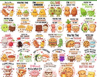 Funny Food Pun Valentine PNG Bundle, Valentines Day PNG, Cute Kawaii Food Valentines , Corny Couple Gift, Love Food Puns Digital Download
