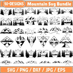 Pacchetto SVG di montagna, Montagne SVG, Albero della foresta SVG, Montagna SVG disegnata a mano, Avventura all'aperto SVG, Paesaggio SVG, Natura SVG
