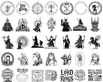Paquete de SVG de fantasía épica, 70 archivos de magos, elfos, criaturas míticas y más, PNG + vector, descarga instantánea para Cricut y Silhouette