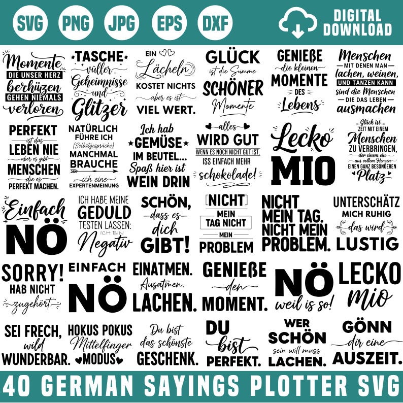 Paquete de refranes alemanes con gráficos SVG, gráficos alemanes, imágenes de Busenfreundin, imágenes de bolsas con refranes, imágenes de refranes divertidos, gráficos de bolsas de yute, descarga digital imagen 1