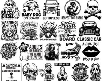 Funny Car Decal SVG Bundle, Automotive Quotes PNG DxF, JDM Drift Sticker Designs, Car Bumper Stickers Sublimation, Digital Download