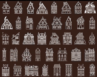 Winter Village Svg, Paper House Svg, Noordse huizen, kersttafereel png, raamdecoratie Winter, Luminary Svg, Amsterdam Ornament Svg-bestand