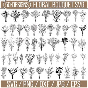 Bloemen boeket Svg bundel, bloemen zeer fijne tekeningen, schattig boeket, gesneden bestanden voor Cricut, silhouet, bloem Svg, bloemen voor Cricut, botanische Svg