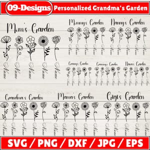 Bundle personnalisé jardin de grand-mère, Svg fleurs mois de naissance, bricolage fleurs mois de naissance, Svg aquarelle floral, Svg fête des mères