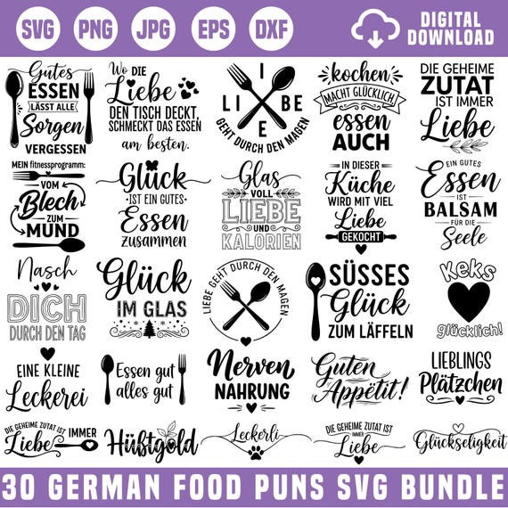 German Food Puns SVG Bundle, Kitchen Quotes Svg, German Kitchen Plotter File Svg, German Zuhause Svg, Funny Kitchen Svg, Guten Appetit Laser