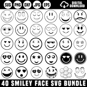 Emoji Face Svg Bundle, Emoji Face PNG, Smiling Faces Svg, Emoji Face Cut File, Groovy Smiley Face Svg, Emoji Svg Png, Instant Download