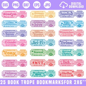 Bookmark Svg Bundle, Bookmark Png, Retro Book Svg, Bookmark Quote Svg, Printable Bookmark, Book Tropes Tickets Svg, Spicy Book For circut