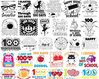 100 Days of School SVG PNG Bundle, Happy 100 Days of School, 100 Days Brighter, Back to School svg, School Bundle svg, School Shirt SVG