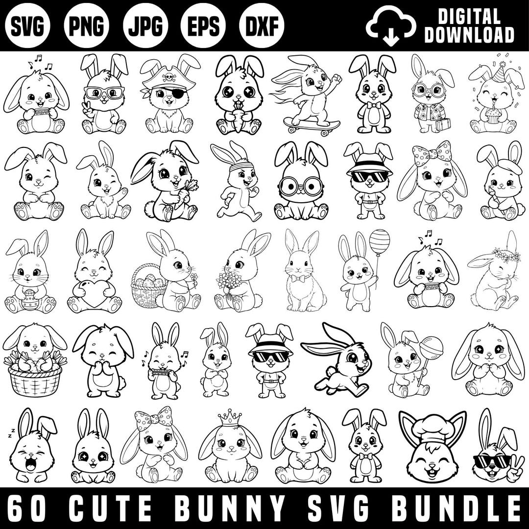 Cute Bunny SVG Bundle, Funny Rabbit Clipart, Easter Svg, Bunny Face SVG ...