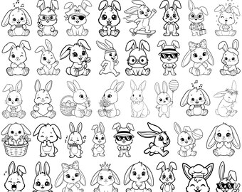 Cute Bunny SVG Bundle, Funny Rabbit Clipart, Easter svg, Bunny Face SVG, Bunny Shape  Svg, Rabbit svg, Instant Download, Commercial Use