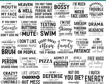 Funny Quotes Svg Png Bundle, Sarcastic Svg Files, Mom Life Svg, Sassy Svg, Cameo Digital, Sarcasm Svg, Shirt Design, Silhouette Cricut