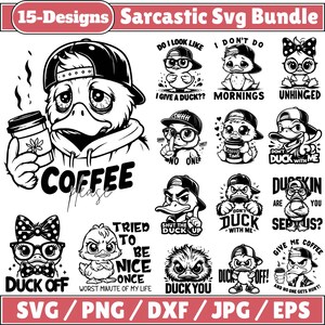Sarkastische Enten-Svg-Bundle, mürrische Ente zwar, lustige Ente Png, sarkastische Zitate Ente, lustige T-Shirt-Drucke, sofortiger Download, Cut Fills für Cricut