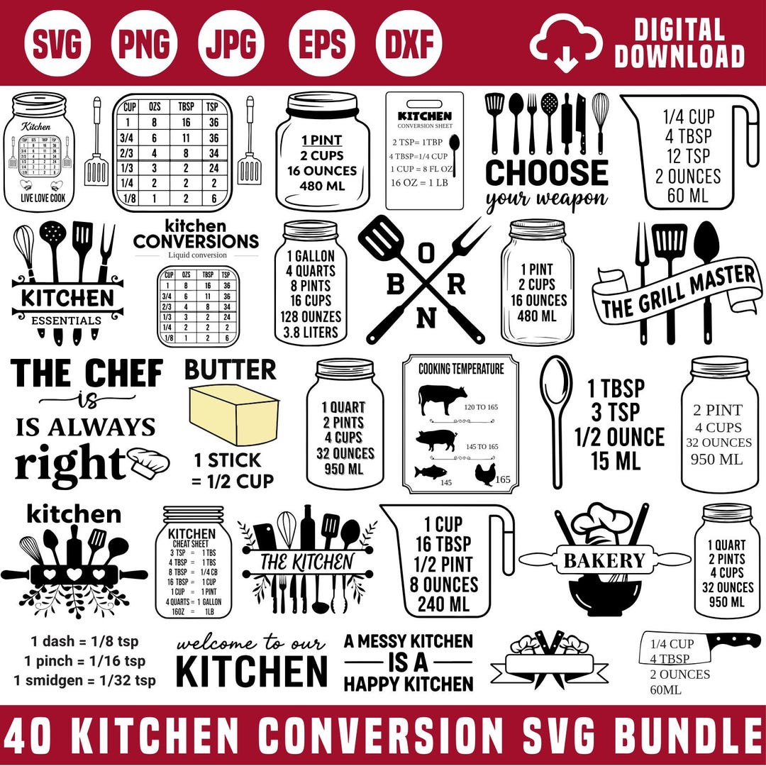 Kitchen Conversion Chart Svg Bundle, Kitchen Sign Svg, Kitchen ...