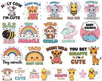 Baby Quote PNG Bundle, Cute Animal Quotes PNG, Kids Funny Sayings, Baby Shower Design, Nursery Prints, Sublimation PNG, Cricut Cut Files