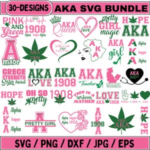 Paquete SVG de AKA, SVG de AKA, SVG de hermandad de mujeres de AKA, SVG de 1908, SVG de letras de AKA, SVG rosa y verde, SVG griego, SVG de Rush, Archivos de hermandad, Silueta