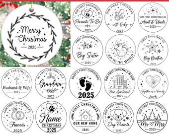 First Christmas Ornament SVG Bundle, Our Christmas Decorations, Christmas Glowforge, Our First Christmas 2025 SVG, Baby's First Christmas