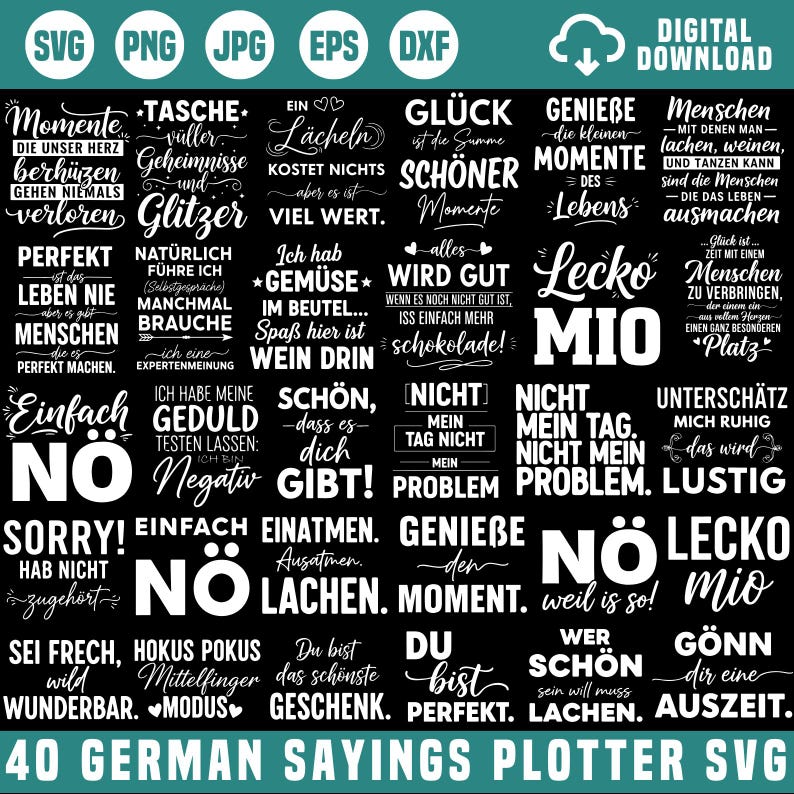 Paquete de refranes alemanes con gráficos SVG, gráficos alemanes, imágenes de Busenfreundin, imágenes de bolsas con refranes, imágenes de refranes divertidos, gráficos de bolsas de yute, descarga digital imagen 2