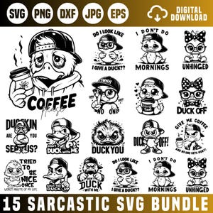 Sarkastisk Svg-paket, rolig anka Png, roliga T-shirttryck, Grumpy Duck Svg Design, sarkastiska citat, digital nedladdning, klippfiler för Circut