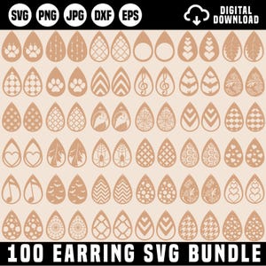 Elegant Earring SVG Bundle, Geometric Earrings, Teardrop Earring, Boho Earrings, Leaf Earrings Svg, Floral Jewelry Svg, Laser Cut Earring