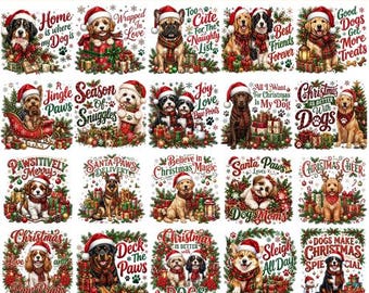 Christmas Dog PNG Bundle, Funny Santa Dog PNG, Christmas Dog Sublimation, Dog Breeds Clipart, Holiday T-Shirt Design, Instant Download