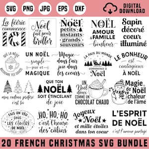 Joyeux Noël SVG-paket, Boules de Noël, 20 franska julcitatdesigner, semestercitat, roliga juldesigner, français SVG, digital nedladdning