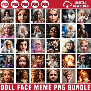 Paquete de PNG de memes de caras de muñeca, camiseta con paquete de caras de muñeca disgustadas, PNG de memes de caras de muñeca divertidas y repugnantes, regalo de Navidad, PNG de muñeca divertida y única