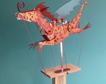 Large painted aluminum dragon automata