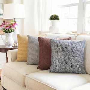Textured Woven Pillow Cover in Neutral Tones, Cotton Linen Decorative Cushion