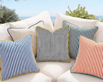 Funda de almohada de algodón a rayas, cuadrada, moderna, para decoración de sofá, para exteriores e interiores