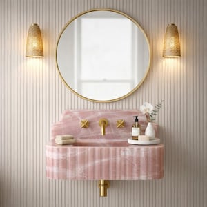 Handcrafted Monolithic Onyx stone Sink – Custom Wall Mount vanity Basin – Sink with backsplash –Luxury Sink basin – 100% Natural Stone Sink