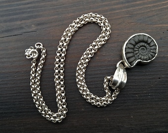 Handmade ammonite necklace with silver  hain.