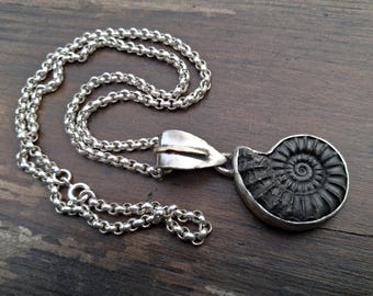 Handmade ammonite necklace with silver  hain.