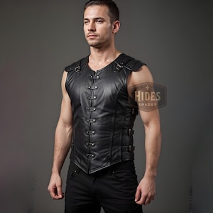 Handmade Black Leather Steampunk Vest | Black Leather Gothic Vest | Mens Leather Vest | Steampunk Leather Vest | Gothic Leather Vest