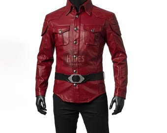 Handmade Red Leather Cosplay Shirt for Men | Gothic Style Red Shirt | Real Leather Shirt | Custom Fit | Cosplay Costume
