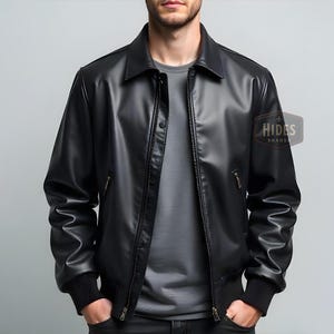 Hides Shades Custom Black Leather Straight Biker Jacket for Men | Men&#39;s Classic Leather Motorcycle Jacket | Black Leather Moto Jacket