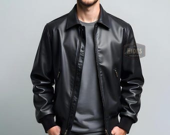 Hides Shades Custom Black Leather Straight Biker Jacket for Men | Men's Classic Leather Motorcycle Jacket | Black Leather Moto Jacket