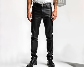 Handmade Black Leather Biker Pant | Motorcycle Leather Pant for Men | Classic Leather Black Trouser | Black Leather Motorcycle Pants
