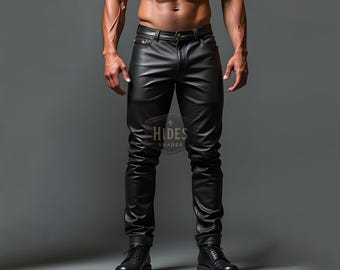 Echte zwarte leren broek voor heren | Op maat gemaakte leren bikerbroek | Premium motorkleding | Stijlvolle en duurzame leren broek