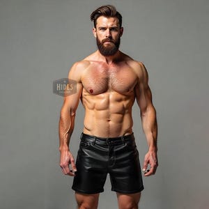 Men&#39;s Real Black Leather Gay Shorts | Sexy Booty Shorts for Men | Festival, Clubwear & Pride Outfit