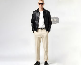Handmade Black Leather Bomber Jacket | Real Leather Moto Jacket | Classic Leather Black Jacket | Black Leather Bomber | Moto Leather Jacket