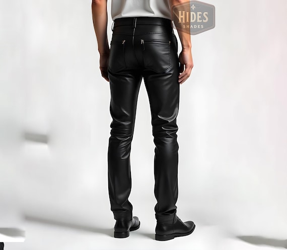 Pantalón de motociclista de cuero negro hecho a mano Pantalón de