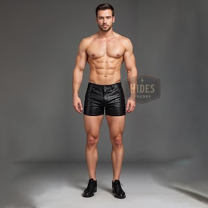 Genuine Black Leather Shorts for Men - Booty Shorts | Custom Fit Leather Shorts | Stylish & Durable | Perfect for Bold Fashion Choices