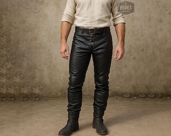 Pantalones de cuero renacentistas para hombre / Pantalones de cosplay vikingos medievales de cuero genuino negro hechos a mano / Pantalones de disfraz steampunk / Ajuste personalizado