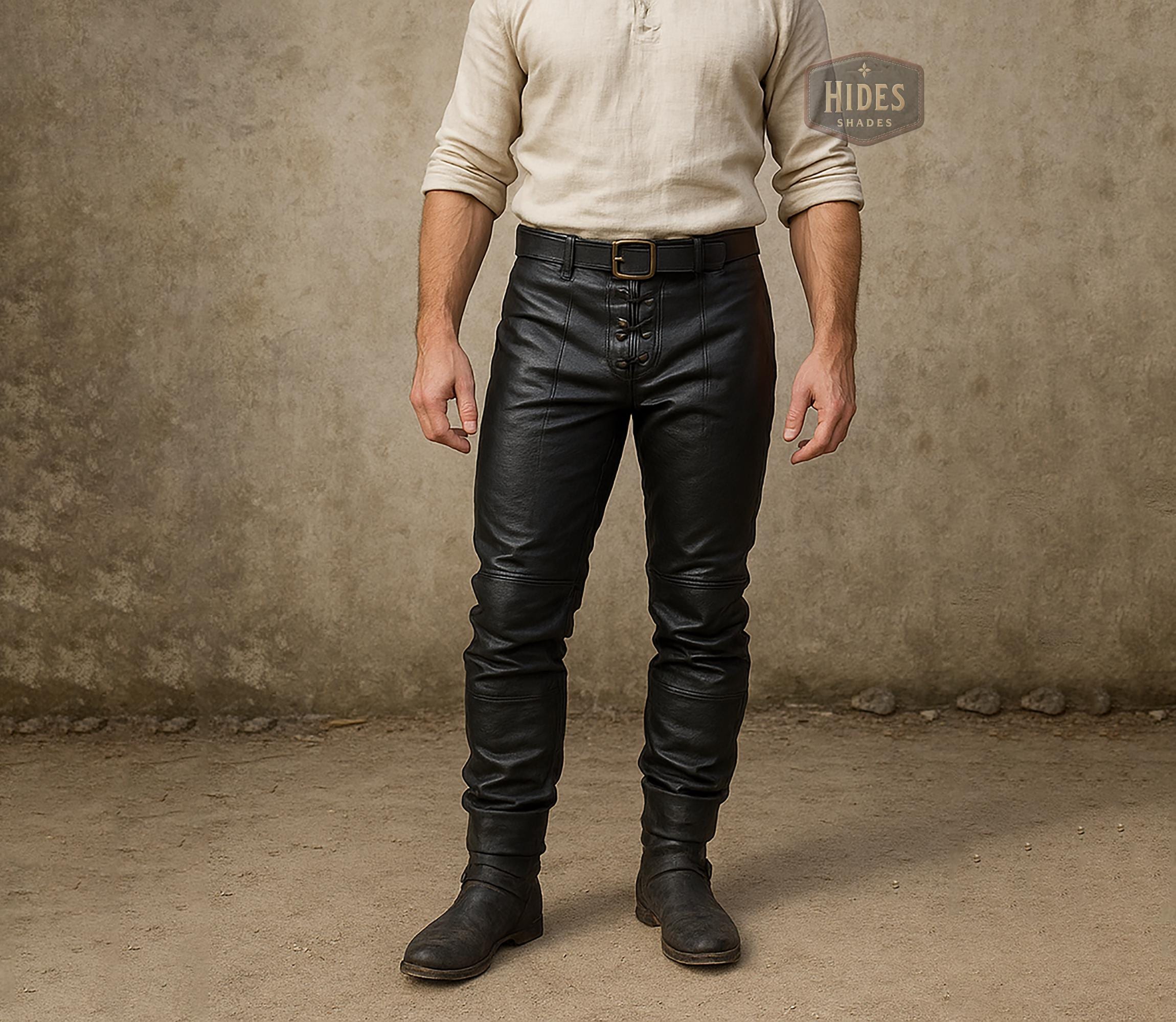 Men's Renaissance Leather Pants | Handmade Black Genuine Leather