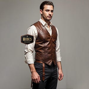 Custom Brown Leather Cosplay Vest for Men | Men&#39;s Leather Fantasy Vest | Brown Leather Costume Vest | Custom Fit Cosplay Vest