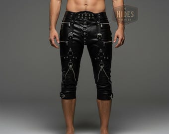 Handmade Men’s Genuine Leather Harness Pants | Custom Black Strap Trousers | Personalized Gothic Techwear | Tailored Buckle Style