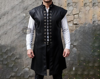 Hides Shades Custom Black Leather Cosplay Long Vest for Men | Men's Leather Duster Vest | Gothic Leather Vest | Custom Fit Leather Vest